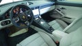 Moscow. February 2018. Porsche 911 991 Turbo Gray interior with pcm 4, analog clocks and keyless. Steering wheel with sport