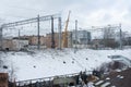 Moscow, February 2022. Railway tracks of Kursk Vocal, artplay design center. View of the industrial area. Royalty Free Stock Photo