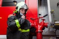 Moscow firefighter demonstrates equipments
