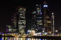 Moscow international business center Moscow City at night. Urban landscape metropolis night with skyscrapers