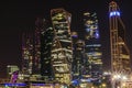 Moscow international business center Moscow City at night. Urban landscape metropolis night with skyscrapers