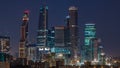 Moscow international business center Moscow City timelapse at night. Urban landscape metropolis night with skyscrapers Royalty Free Stock Photo