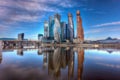 Moscow International Business Center and pedestrian bridge Bagration. Moscow, Russia.