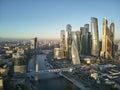 Moscow International Business Center and Moscow urban skyline after sunset. Panorama. Aerial view