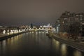 Panorama of the center of Moscow with Kremlin in background, view from Patriarshy bridge. Winter night view. Royalty Free Stock Photo