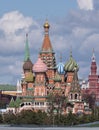MOSCOW - JULE 27: The Saint Basil's Resurrection Cathedral tops on the Moscow on Jule 27, 2022 in Moscow, Russia Royalty Free Stock Photo