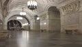 Central hall of metro station Prospekt Mira Koltsevaya in Moscow with no people. Interior view.