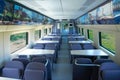 MOSCOW, JULY 12, 2010: High speed train Pendolino Sm6 - ALLEGRO passenger EMU train restaurant cafe coach car interior view