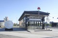 Ground hall of Ulitsa Dmitrievskogo metro station. Sunny summer view. Royalty Free Stock Photo