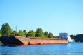 Moscow, June 19, 2021.A large old barge ship with the inscription: Section 227, goes on the river