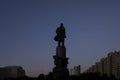 Outline of the monument to Vladimir Ilyich Lenin in Kaluzhskaya square with dark sky in background. Summer sunset view. Royalty Free Stock Photo