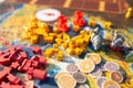 Moscow june 18 2018. Playing wargame: robots and heroes miniatures at the board game field Royalty Free Stock Photo