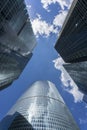 MOSCOW - JUNE 08, 2017: Wide-angle view of Moscow-City skyscrapers. Modern commercial buildings. Royalty Free Stock Photo