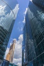 MOSCOW - JUNE 08, 2017: Wide-angle view of Moscow-City skyscrapers. Modern commercial buildings. Royalty Free Stock Photo