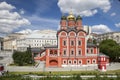 Znamensky Church of the former Znamensky monastery. Architecture of Zaryadye park in Moscow. Color evening photo