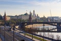 Moscow Kremlin against Prechistenskaya embankment of Moskva river in sunny spring morning Royalty Free Stock Photo