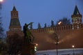 Moscow Kremlin architecture. Ancient towers at snowstorm. Royalty Free Stock Photo