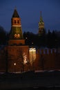 Moscow Kremlin architecture. Color night panorama