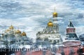 Moscow Kremlin architecture. Color photo collage