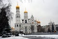 Moscow Kremlin architecture in winter. Spasskaya clock tower