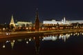 Moscow Kremlin on the background of Moskva River at night Royalty Free Stock Photo