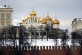 Moscow Kremlin churches. Color winter photo. Royalty Free Stock Photo