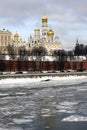 Churches of Moscow Kremlin. Color winter photo. Royalty Free Stock Photo