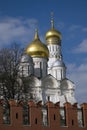 Churches of Moscow Kremlin. Color winter photo. Royalty Free Stock Photo