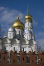 Churches of Moscow Kremlin. Color winter photo. Royalty Free Stock Photo