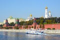 The Moscow Kremlin Moscow River The Kremlin wall Steamboat