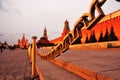 Moscow Kremlin at night. Golden metallic chain made of M-letters