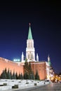 Moscow Kremlin at night. Ruby star is shining. Dark blue sky. Royalty Free Stock Photo