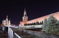 Moscow Kremlin at night. Saint Basils cathedral and Spasskaya tower.
