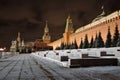 Moscow Kremlin at night. Saint Basils cathedral and Spasskaya tower. Royalty Free Stock Photo