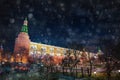 Moscow Kremlin night view during winter with snow Royalty Free Stock Photo