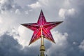 Moscow Kremlin red ruby star in dark stormy sky