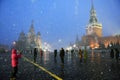 Moscow Kremlin and Red Square at snowstorm. Royalty Free Stock Photo