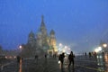 Moscow Kremlin and Red Square at snowstorm. Royalty Free Stock Photo