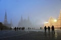 Moscow Kremlin and Red Square at snowstorm. Royalty Free Stock Photo