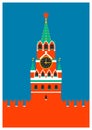 Moscow Kremlin greetng card. Spasskaya tower of the Kremlin on red square in Moscow, Russia. Russian national landmark