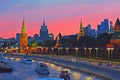 Moscow Kremlin and Moscow river at sunset