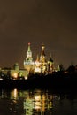 Moscow Kremlin and Saint Basils Cathedral at night. Royalty Free Stock Photo