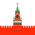 Moscow Kremlin. Spasskaya tower of the Kremlin on red square in Moscow, Russia. Russian national landmark in flat style