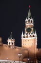 Moscow Kremlin Spasskaya and Tsarskaya towers and red brick wall with evening lanterns night view Royalty Free Stock Photo