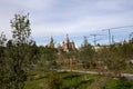 Moscow Kremlin and St. Basil Cathedral-- view from new Zaryadye Park, urban park located near Red Square in Moscow, Russia Royalty Free Stock Photo