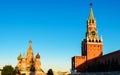 Moscow Kremlin and St Basil`s Cathedral on Red Square in sunset time, Russia Royalty Free Stock Photo