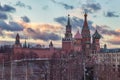 Moscow Kremlin and St Basil`s Cathedral sunset view