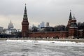 Moscow Kremlin towers. Color winter photo. Royalty Free Stock Photo