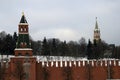 Moscow Kremlin towers. Color winter photo. Royalty Free Stock Photo