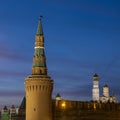 Moscow Kremlin towers and Ivan the Great bell tower in blue hour after sunset Royalty Free Stock Photo